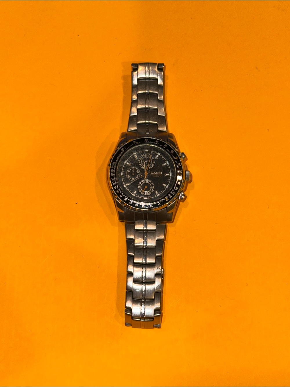 Casio MTP-4500 Chronograph WR 50M Watch Silver Black Slide Rule Bezel NEW BATT